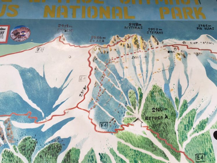 Übersicht über Gipfelkette des Olymp-Massivs